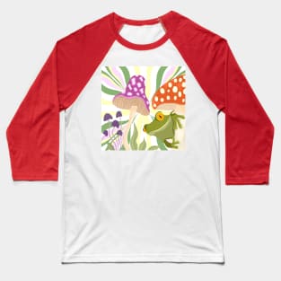 Groovy Whimsical Shrooms Frog Baseball T-Shirt